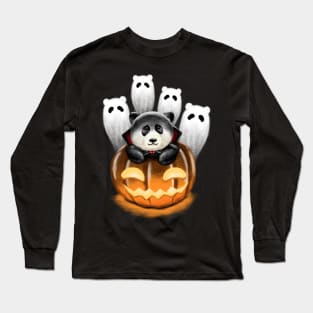 Cute Vampire Panda In A Pumpkin On Halloween Night Long Sleeve T-Shirt